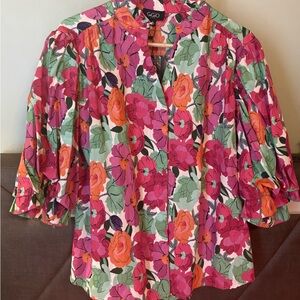 GiGiO Women's Floral Blouse - Pink, Green, Orange NWT